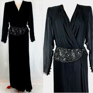 Rare Odicini Couture Hand-Beaded Silk Gown Long-Sleeved Made Italy Size 8 / 42